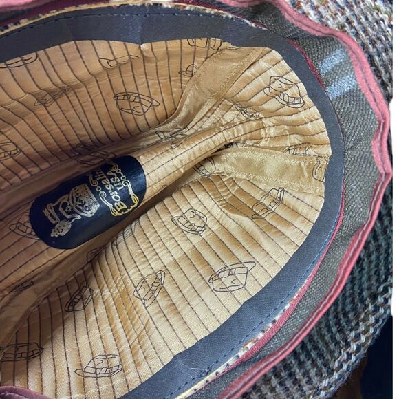 Vintage Borsalino Mens Brown Tweed Wide Brim Fitted Grandpa Fedora Hat Sz 7 3/8 - Picture 11 of 12